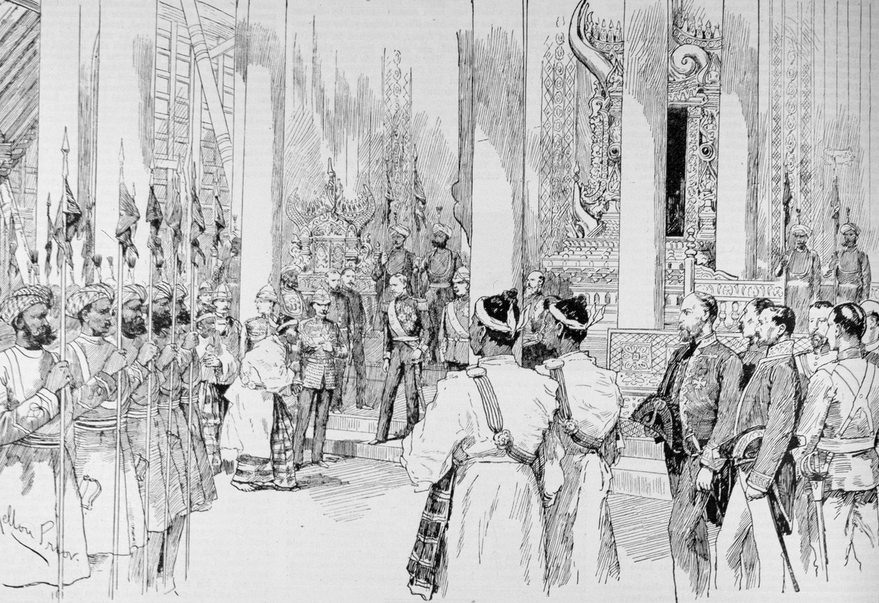 Lord Dufferin Holding Levee na Sala do Grande Trono do Palácio em Mandalay, de &39;The Illustrated London News&39;, 4 de março de 1886 de Melton Prior