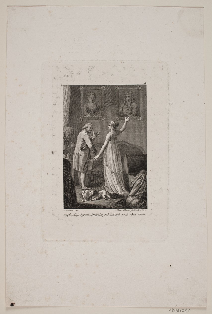 Ilustração com senhora e cavalheiro na frente de dois retratos de Meno Haas