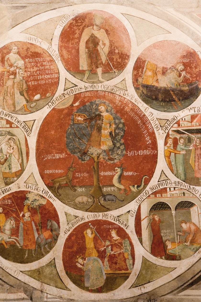 Roda de Barlaam; Roda de Aristóteles com as Virtudes Cardeais; o julgamento de Salomão de Meo di Pero Cristoforo di Bindoccio