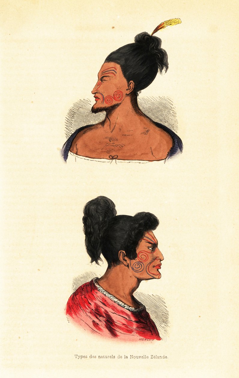 Bustos de homens Maoris com tatuagens faciais ou Ta moko da Nova Zelândia de Mercier Mercier