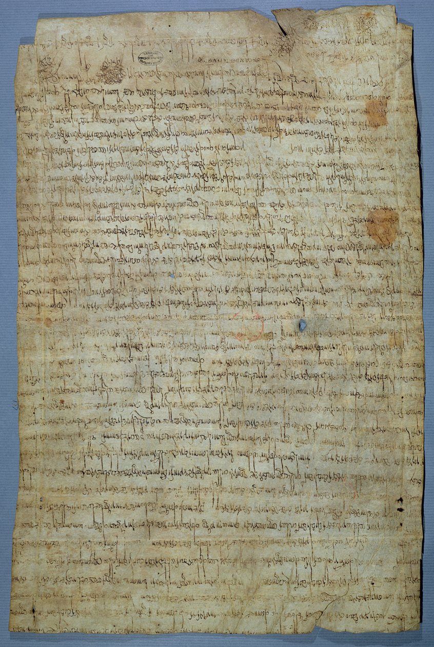 Documento escrito por Wadomir (Uuademir) e sua esposa, Ercamberta, c.690-691 (caneta e tinta em pergaminho) de Merovingian