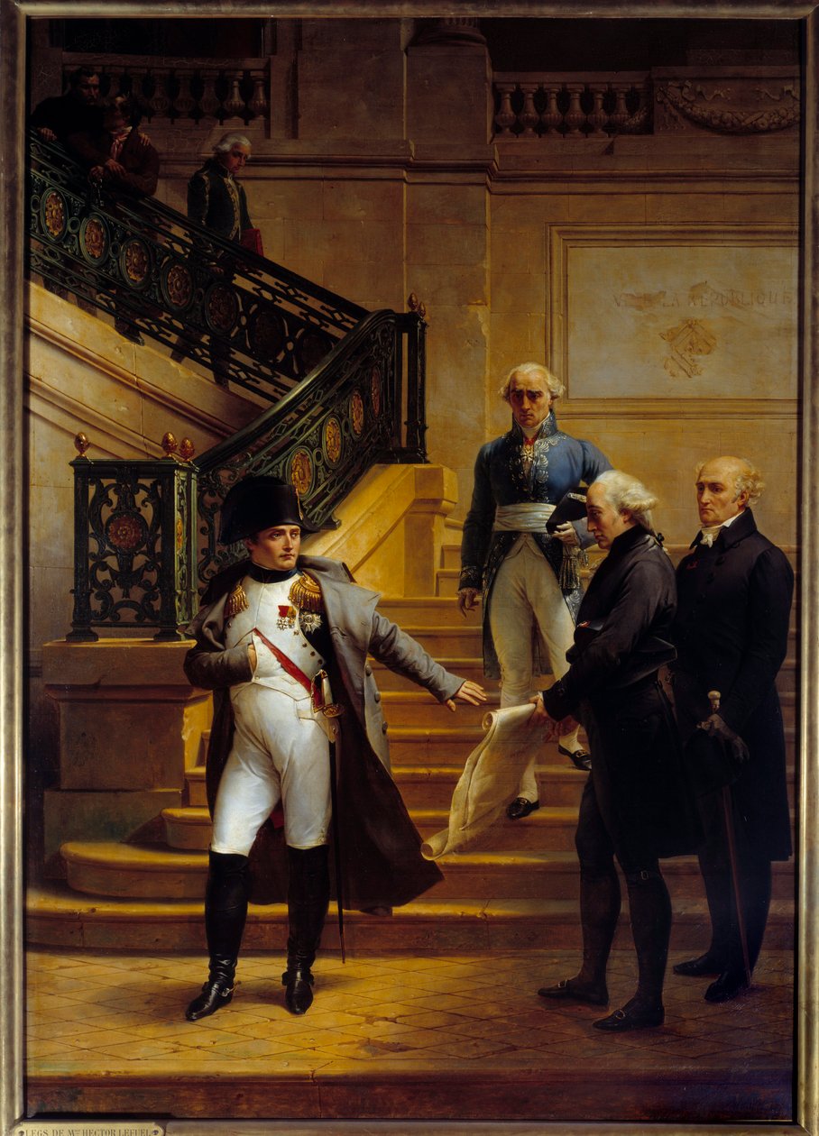O Imperador Napoleão I (1769-1821) visita o Palais-Royal, sede do Tribunate, e recusa os planos dos arquitetos Beaumont e Fontaine em 5/08/1807, Pintura de Merry Joseph Blondel (1781-1853) 1834 Sun. 2,27x1,63 m Palais Royal, Paris - O Imperador Napo de Merry Joseph Blondel