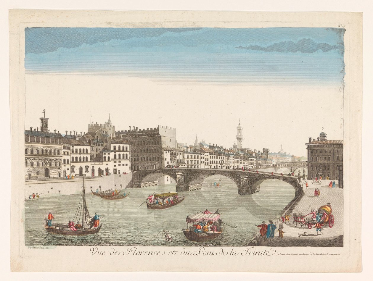 Vista da Ponte Santa Trinita sobre o rio Arno em Florença
Vista de Florença e da Ponte de Trinidad (título sobre o objecto) de Mesard