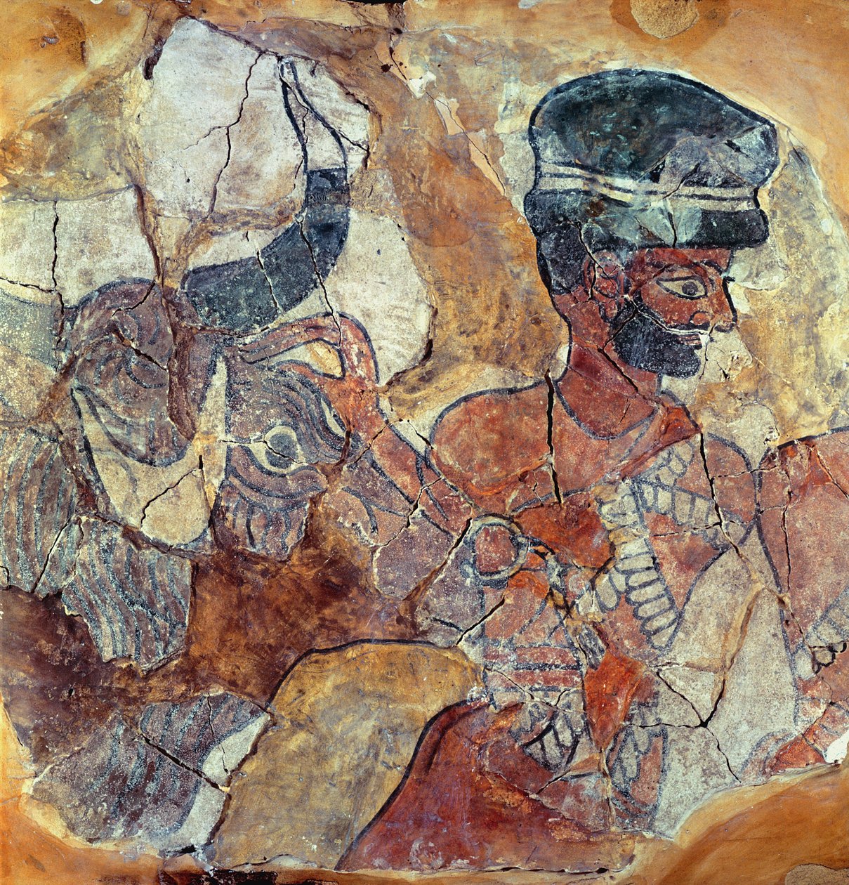 Um padre levando um touro para sacrificar, do Palácio de Zimri-Lim, Mari, Médio Eufrates (pintura de parede) de Mesopotamian