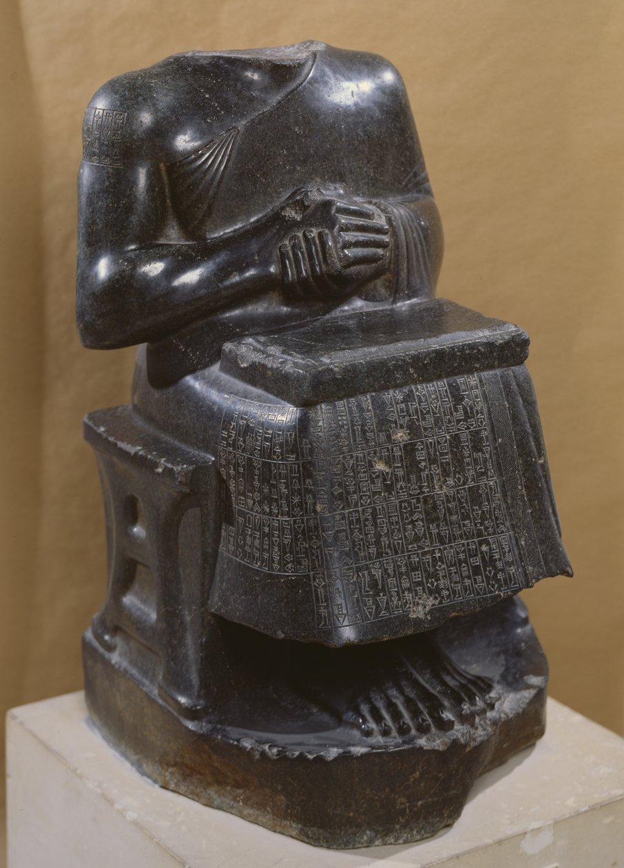 Gudea, Príncipe de Lagash, dedicado ao deus Ningirsu, chamado Arquiteto de Planos, c.2120 aC (diorito) de Mesopotamian