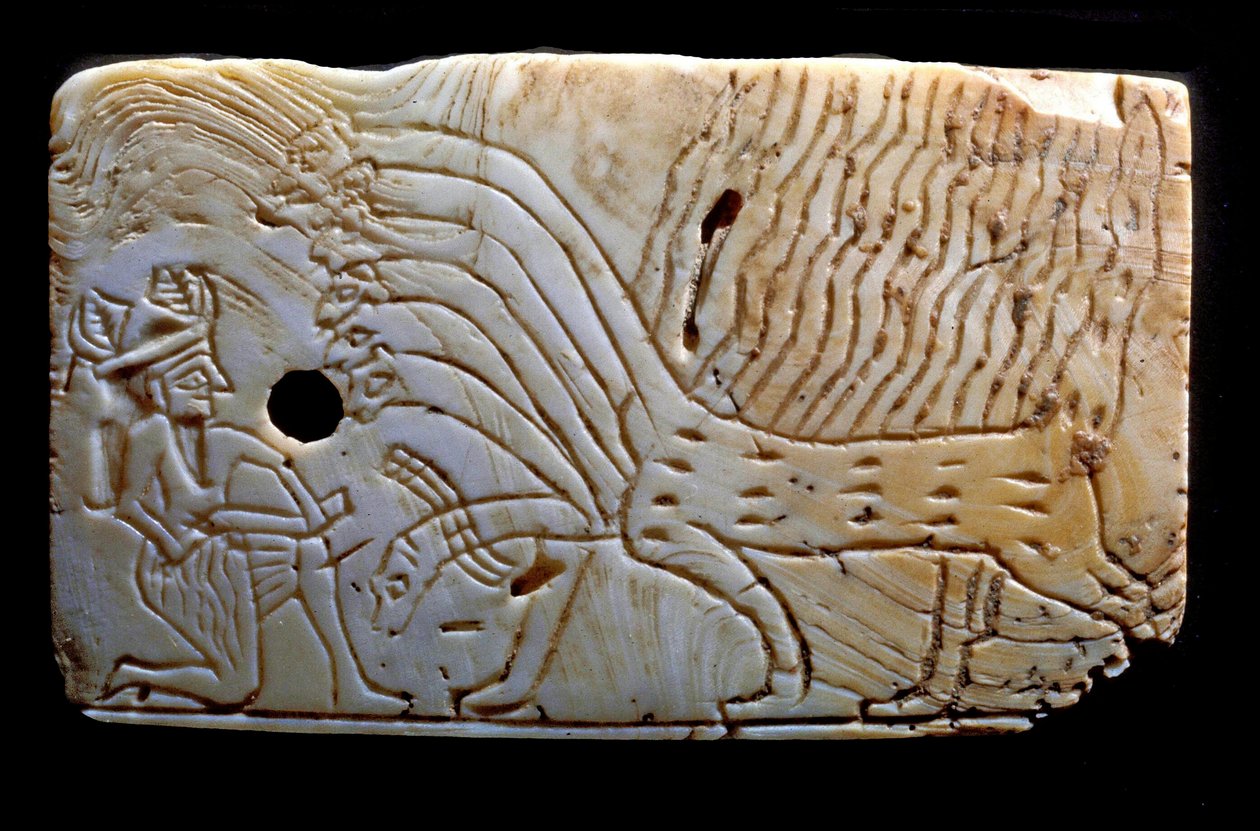 Placa representando Ninurta lutando com um monstro, c.1450 aC de Mesopotamian