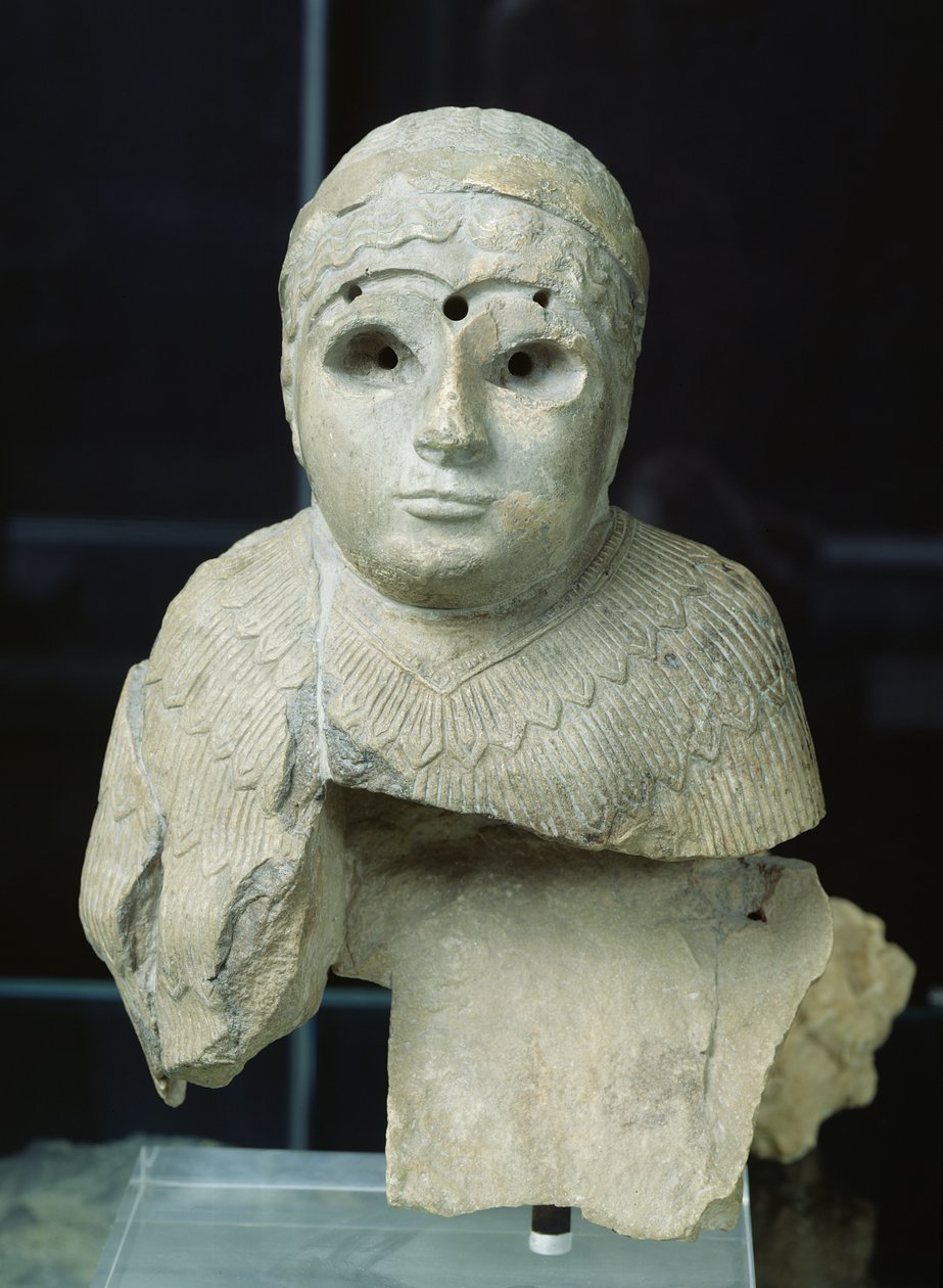 Estatueta de uma mulher com xale, período acadiano, c.2340-2200 aC (calcário) de Mesopotamian