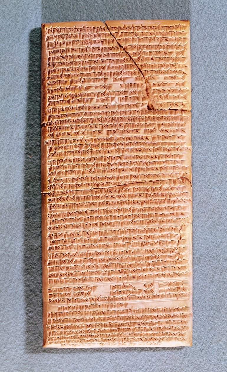 Tabuleta que relaciona os sacrifícios rituais no templo de Anu na cópia de Uruk (Warka) de um texto antigo do 3o-1o século BC (argila) de Mesopotamian