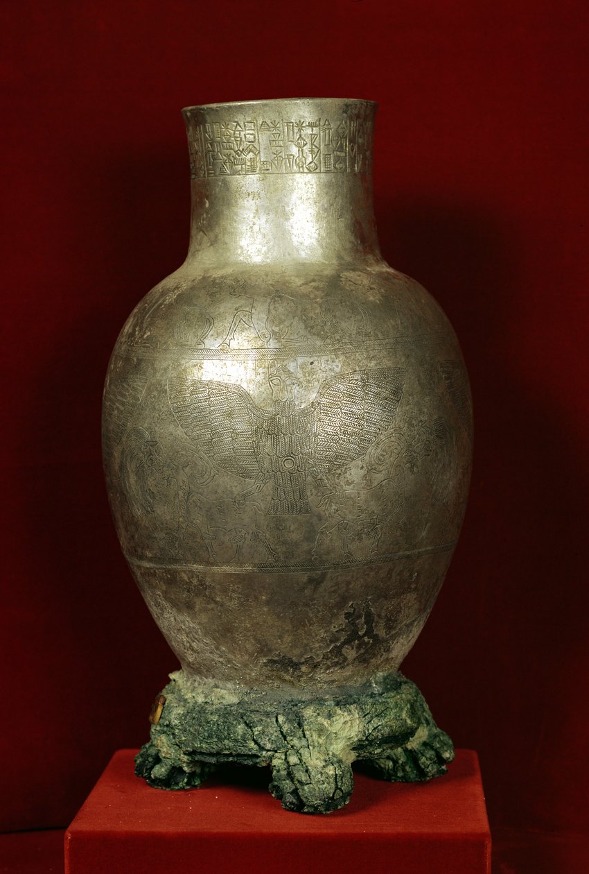Vaso dedicado por Entemena ao deus Nigirsu, de Tello (antiga Girsu) c.2400 aC (cobre e prata) de Mesopotamian