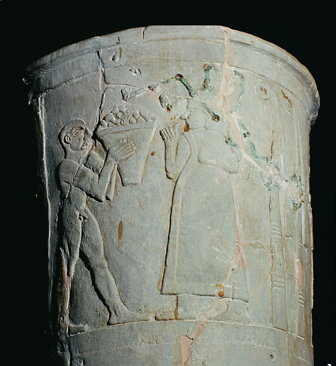 Vaso representando um homem carregando uma tigela de frutas (louça de barro) de Mesopotamian