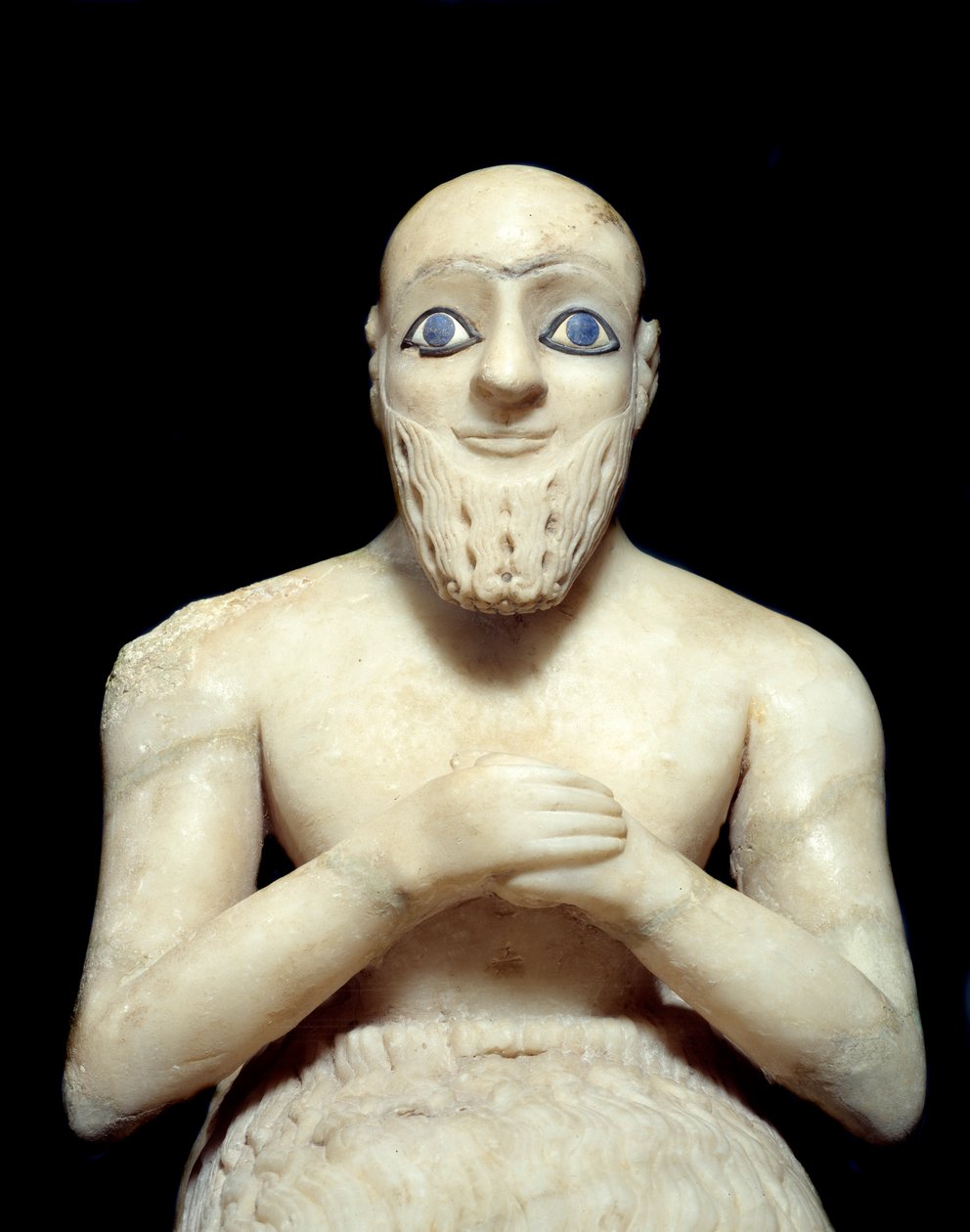 Art Mesopotâmia: Estátua do Intendente Ebih-il. Escultura de albastro, concha, lápis-lazúli e xisto, por volta de 2500 AC (período Sumério, por volta de 2900-2200 AC). De Mari. Altura: 0,525 m. Paris, Museu do Louvre. de Mesopotamian