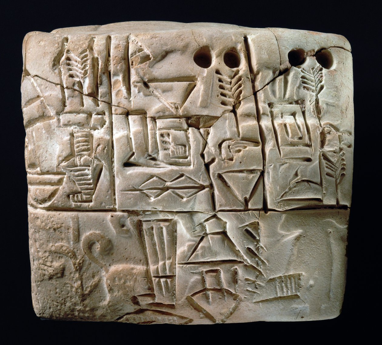 Comprimidos cuneiformes pictográficos iniciais, Mesopotâmia, Uruk, c.3100-2900 BC (argila) de Mesopotamian Mesopotamian