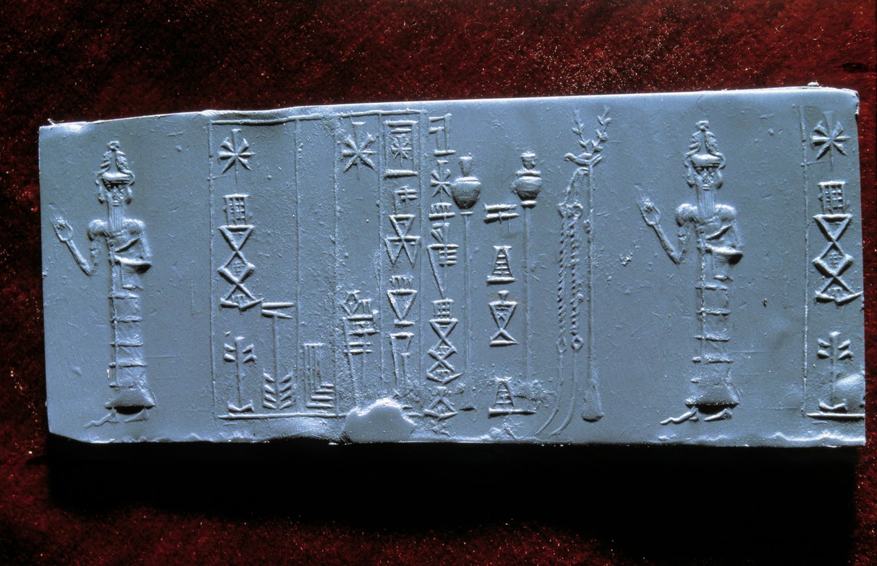 Arte Oriental: selo do médico Ur-Lugal (Ur Lugal, 3° milénio a.C.), antiquito da Ásia. Museu do Louvre de Mesopotamian Mesopotamian