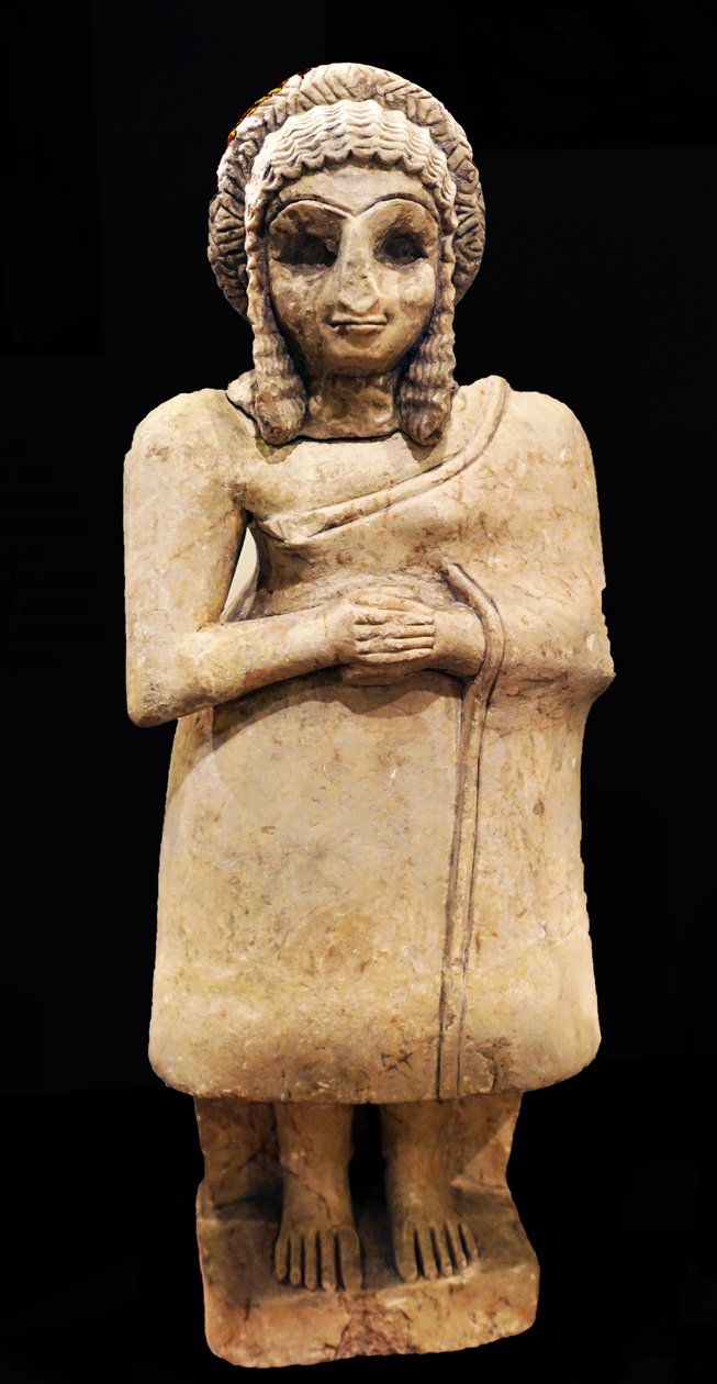 Estátua de uma adoradora em vestido simples, Khfajah, Mesopotâmia, c.2650-2550 BC (gypsum) de Mesopotamian Mesopotamian