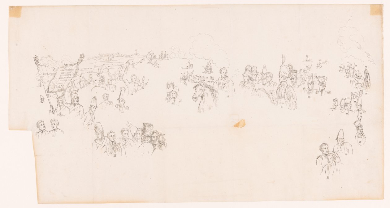 Desenho da pintura representando a batalha de Waterloo de Met and Meylink