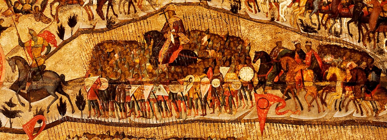 Bendito seja o anfitrião do rei dos céus Detalhe: Guerreiros Gama: Ivan IV, Vladimir Monomakh, Vladimir I, Boris e Gleb, 1550s de Metropolitan of Moscow Athanasius