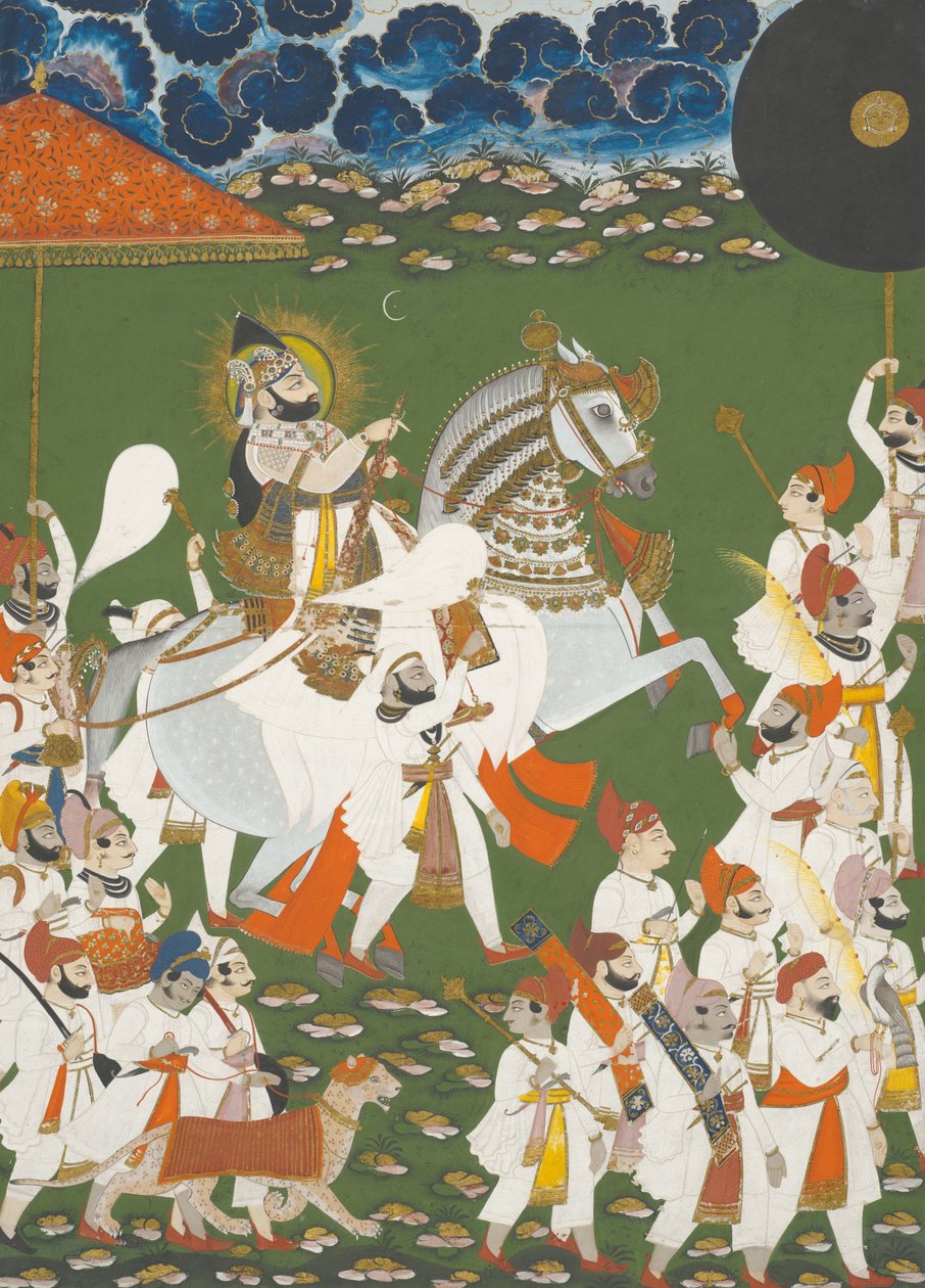 Maharana Bhim Singh em procissão de Mewar India; Rajasthan