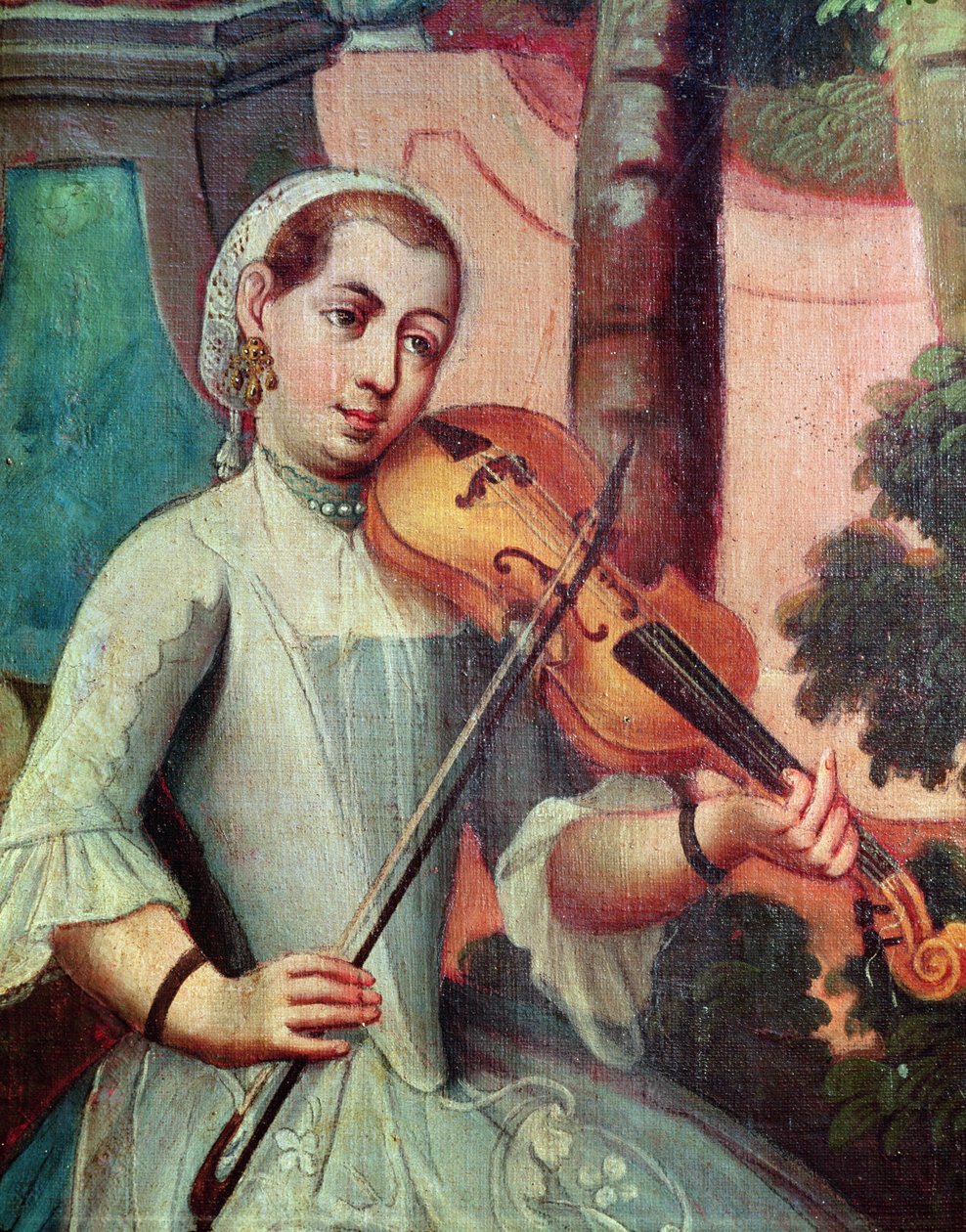 Um violinista, detalhe de uma tela de Mexican School