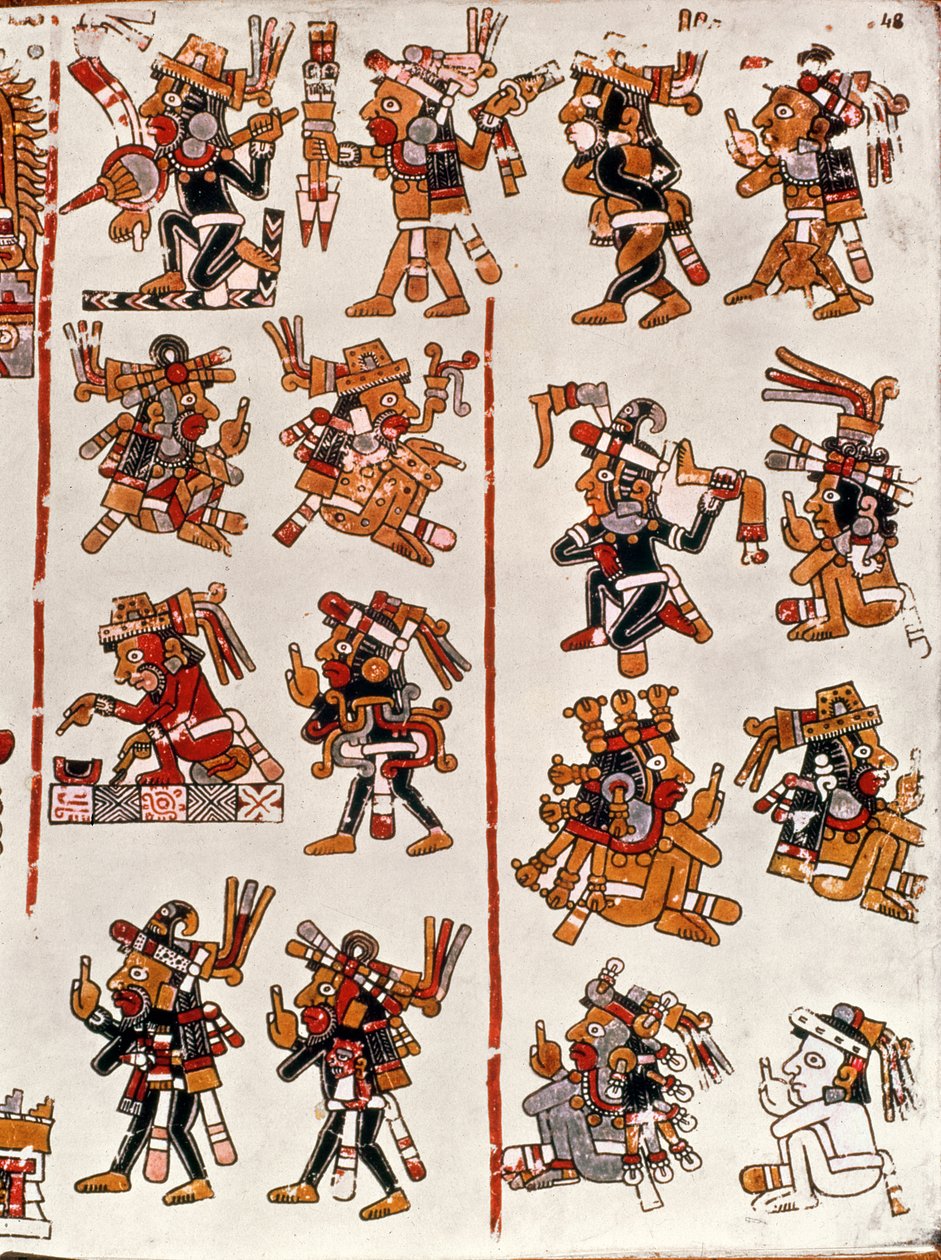 Códice mexicano mostrando a genealogia da civilização asteca de Mexican School