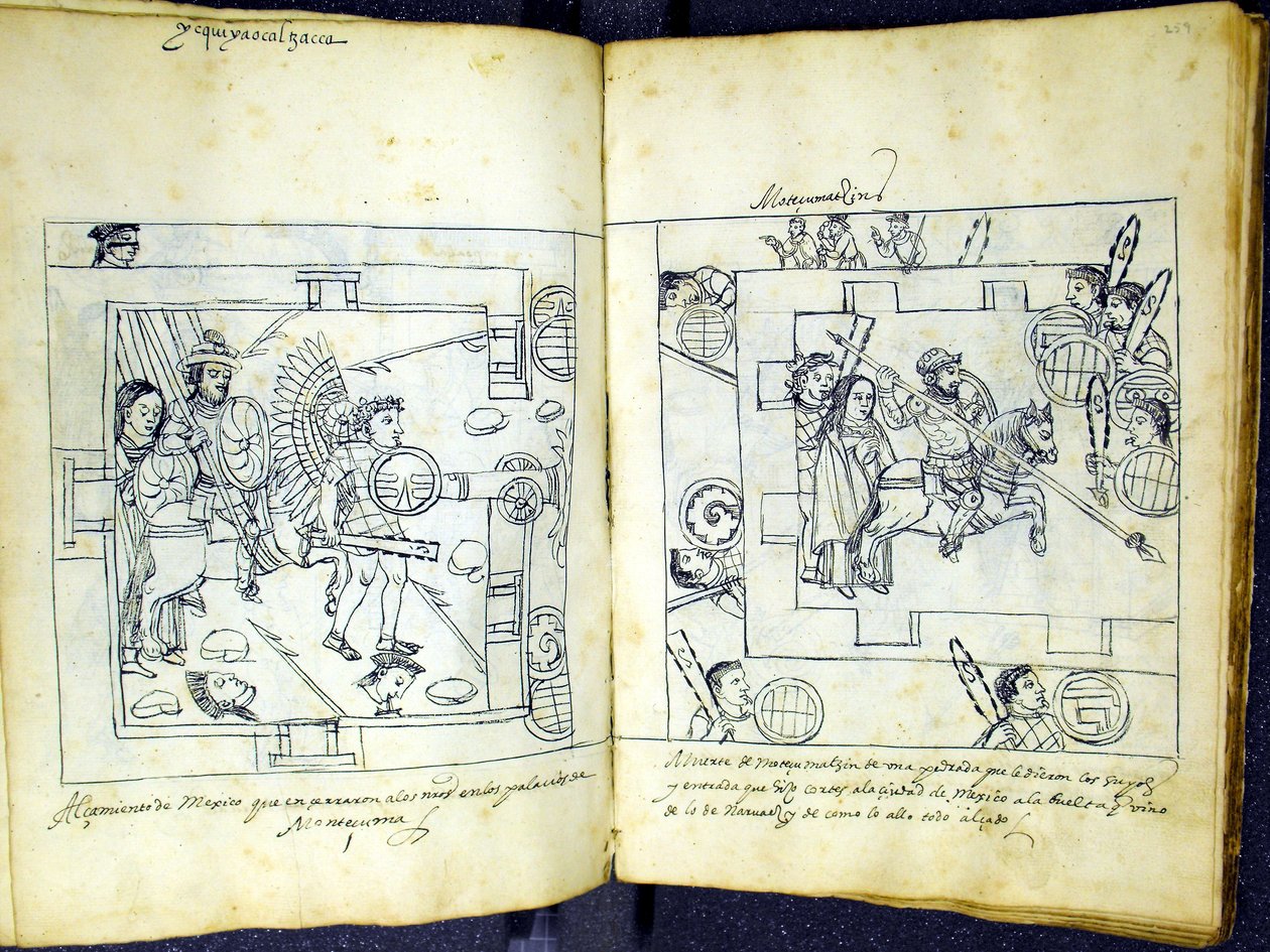 Ms Hunter 242 f.258v e f.259r, de "Historia de Tlaxcala" por Diego Munoz Camargo de Mexican School