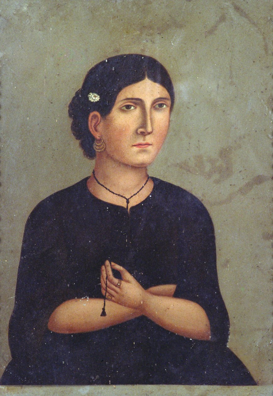 Retrato, meados do século XIX (óleo em lata) de Mexican School