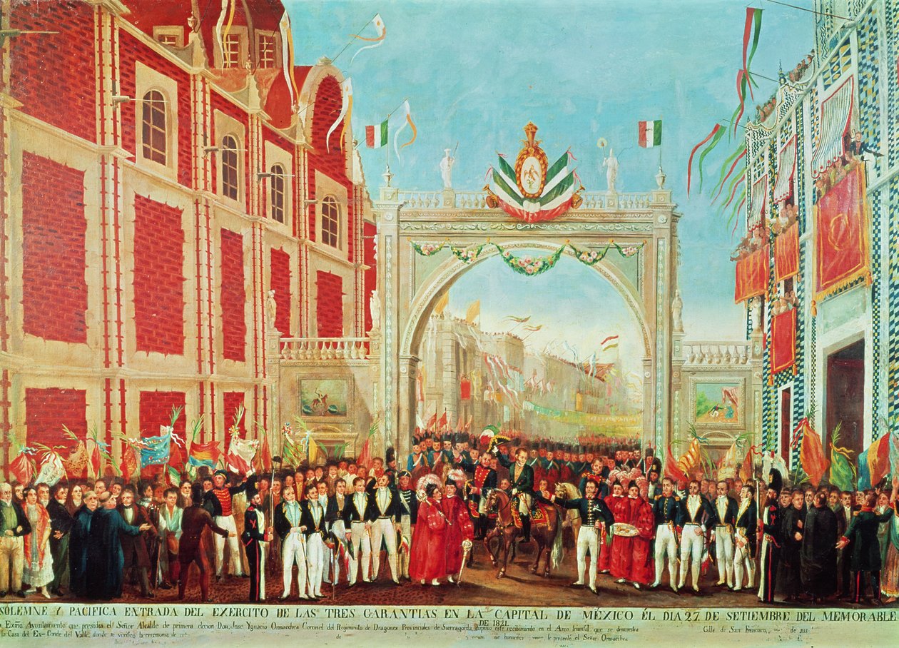 Entrada Solene e Pacífica do Exército das Três Garantias na Cidade do México em 27 de setembro de 1821 de Mexican School