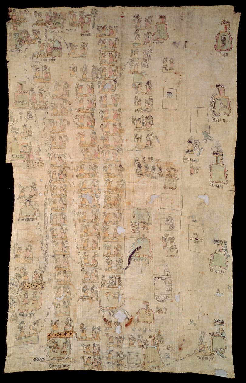 Lienzo de Ihuitlan (tinta em algodão) de Mexican School