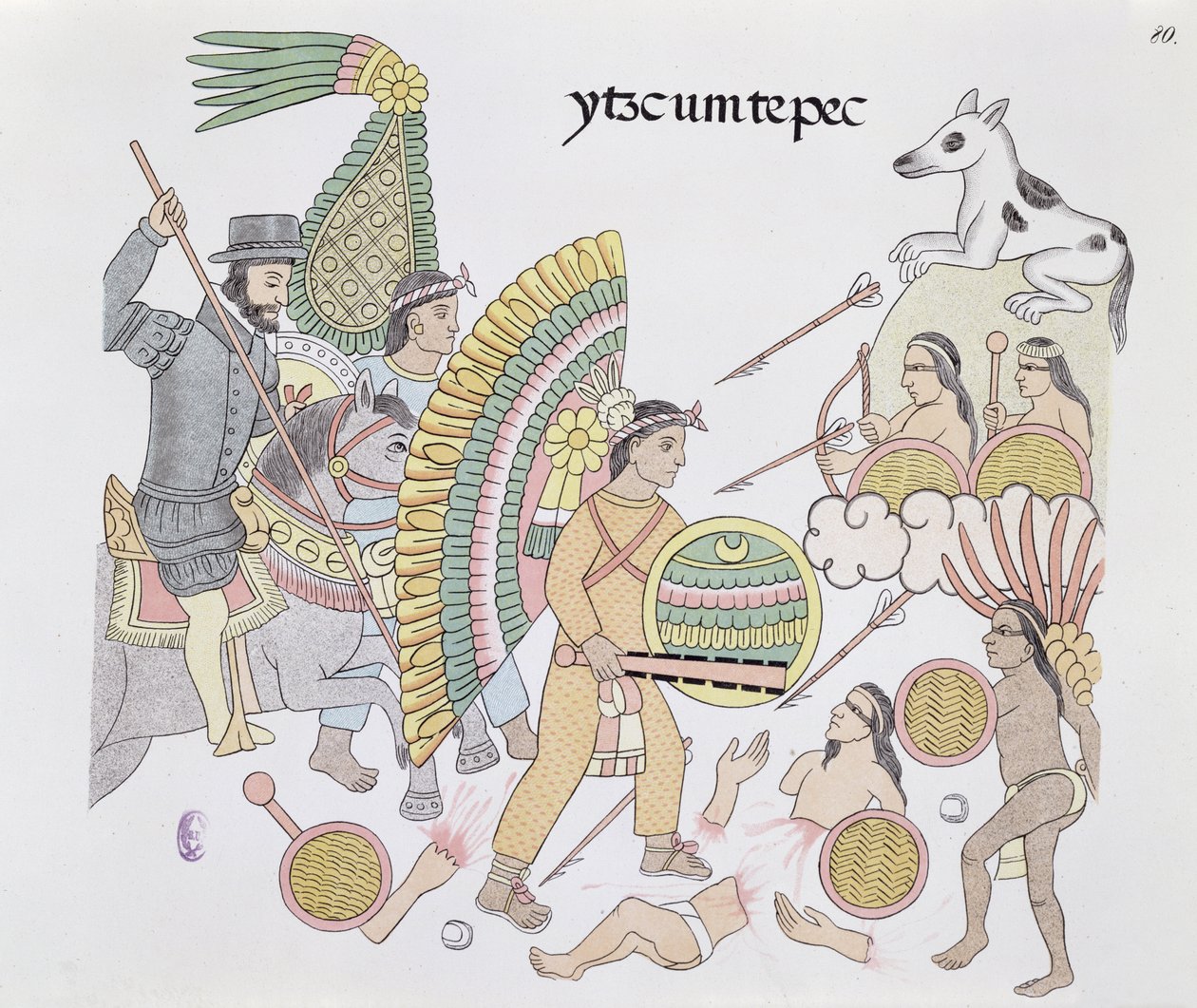 Hernando Cortes (1485-1547), sob cerco em Tenochtitlan, resolve abandonar a cidade, ilustração de um fac-símile de uma história de imagens de um índio mexicano Lienzo de Tlaxcala de c.1550, 1892 (cor litho de Mexican School