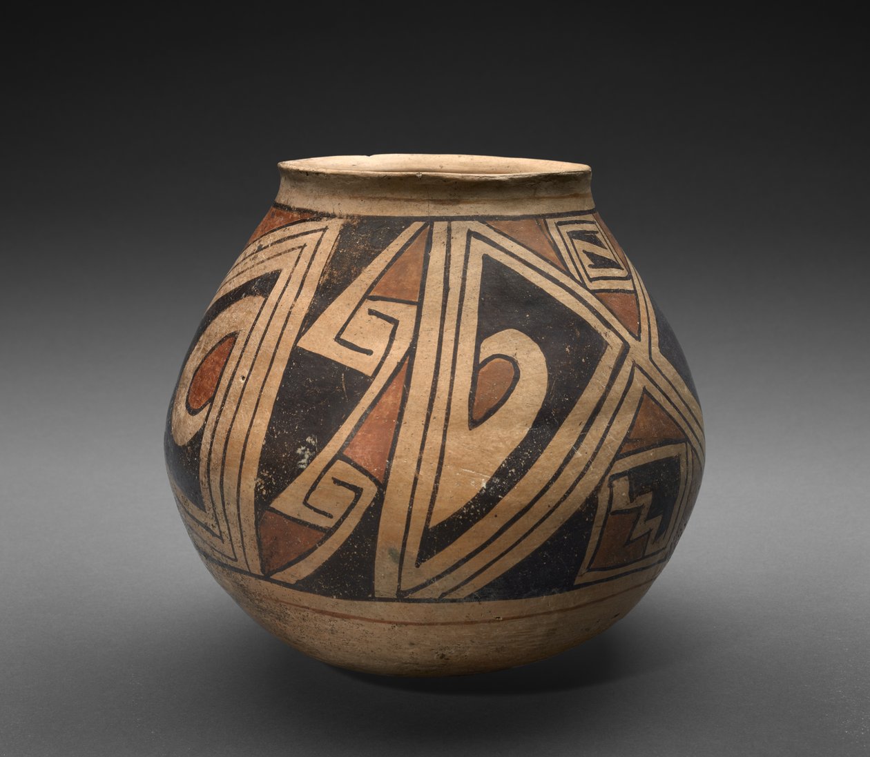 Jarra (olla) com desenhos geométricos, c.1300 (faiança com barbotina) de Mexican School