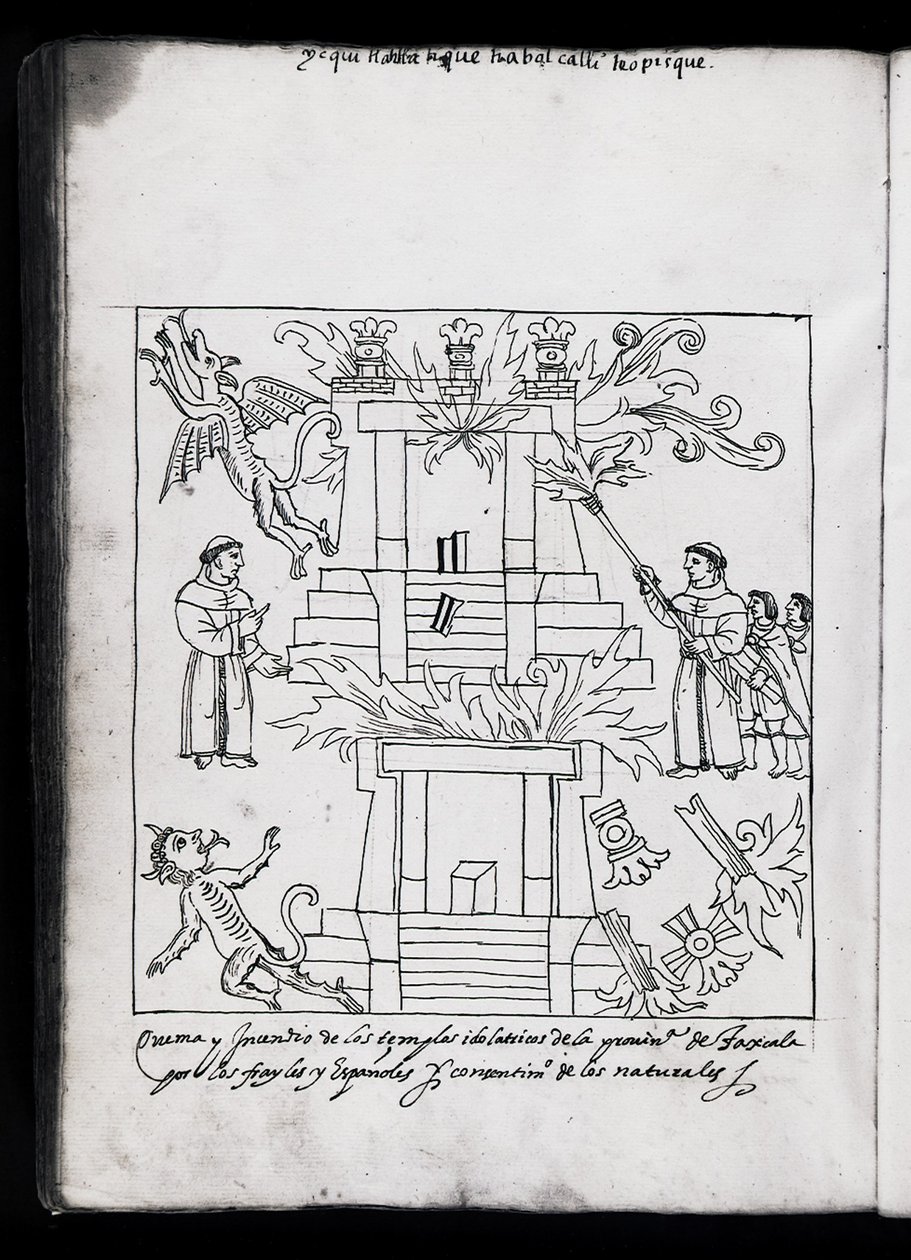 MS Hunter 242 f.240v The Burning of the Temples, Tlaxcala