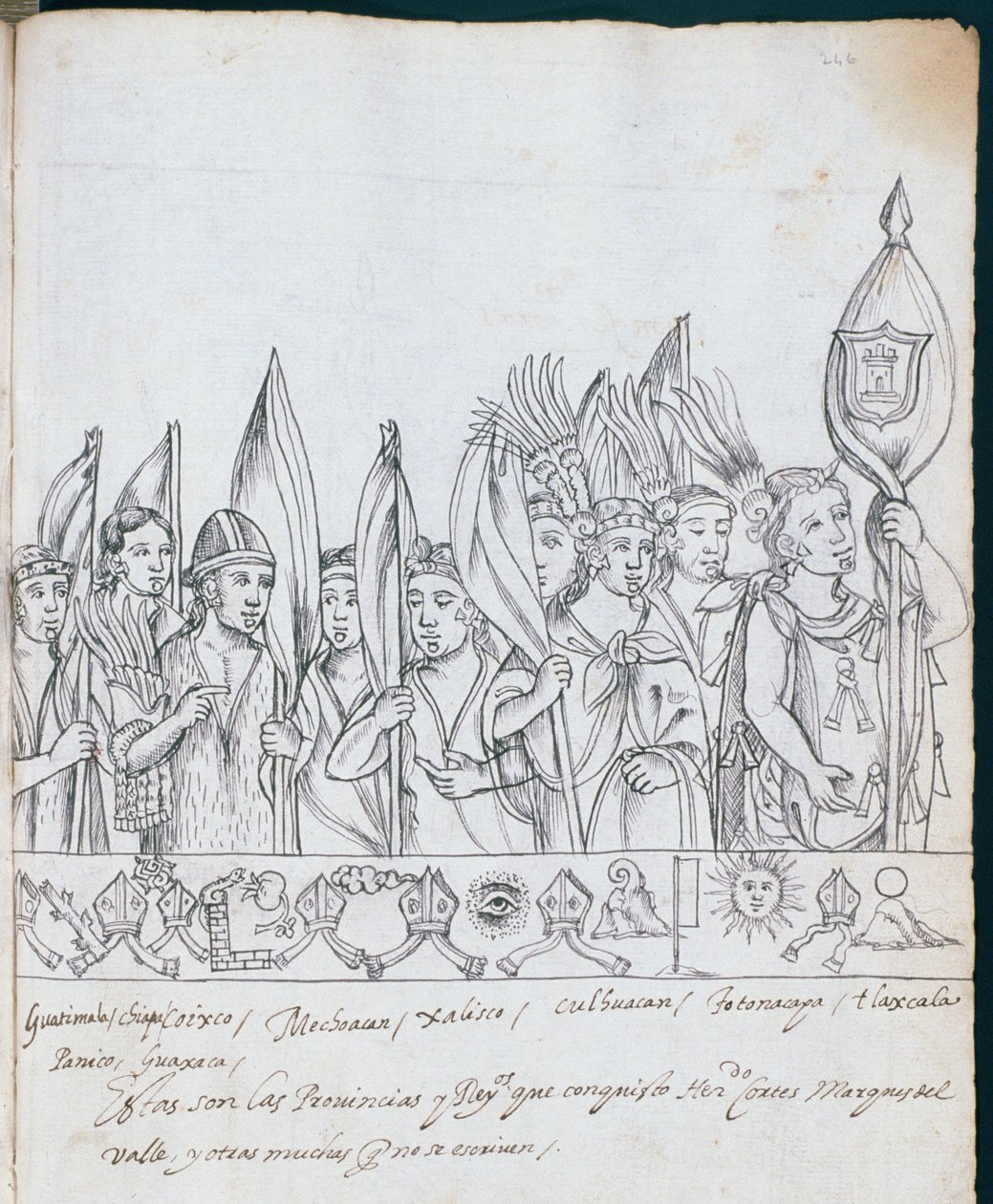 Sra. Hunter 242 f.246r Representantes das Províncias do México, da Historia de Tlaxcala de Diego Munoz Camargo de Mexican School