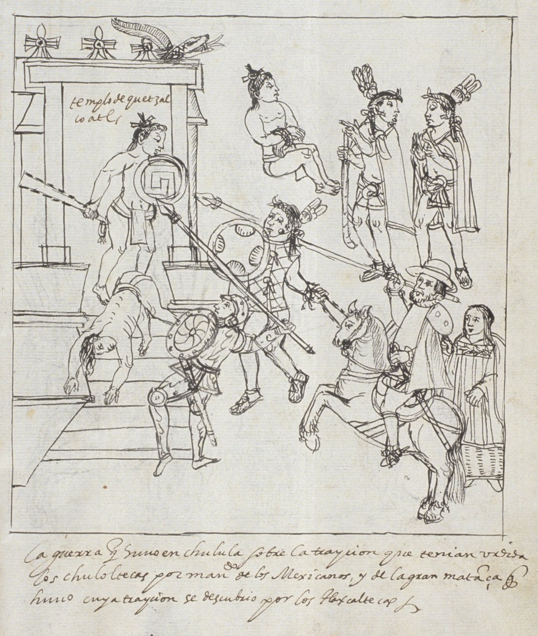 Ms. Hunter 242 f.256r Batalha Evangélica, de Historia de Tlaxcala por Diego Munoz Camarago de Mexican School