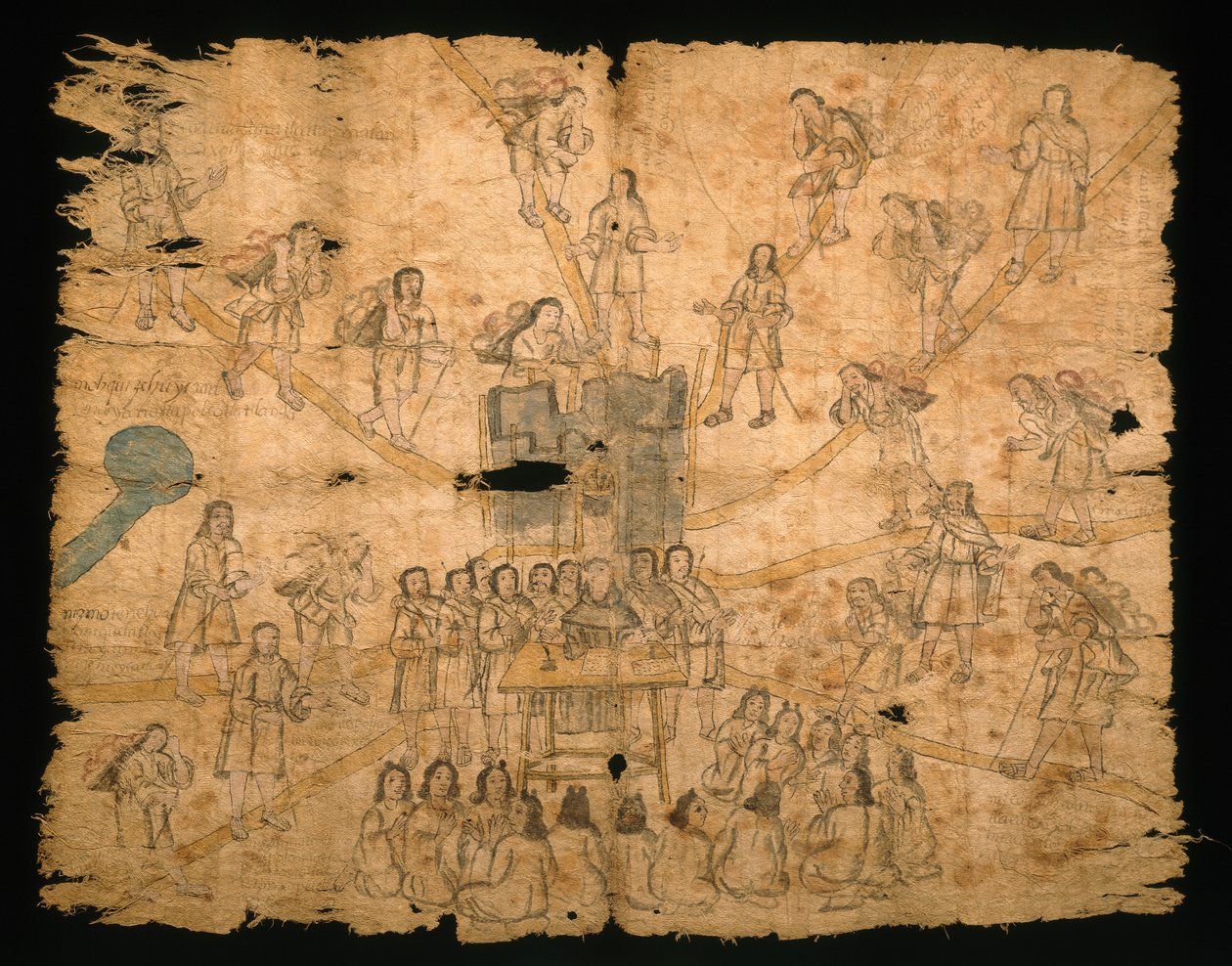 Página do Codex San Pedro Atlapolco, Nahua (tinta e aquarela sobre papel amate) (ver também 499243) de Mexican School