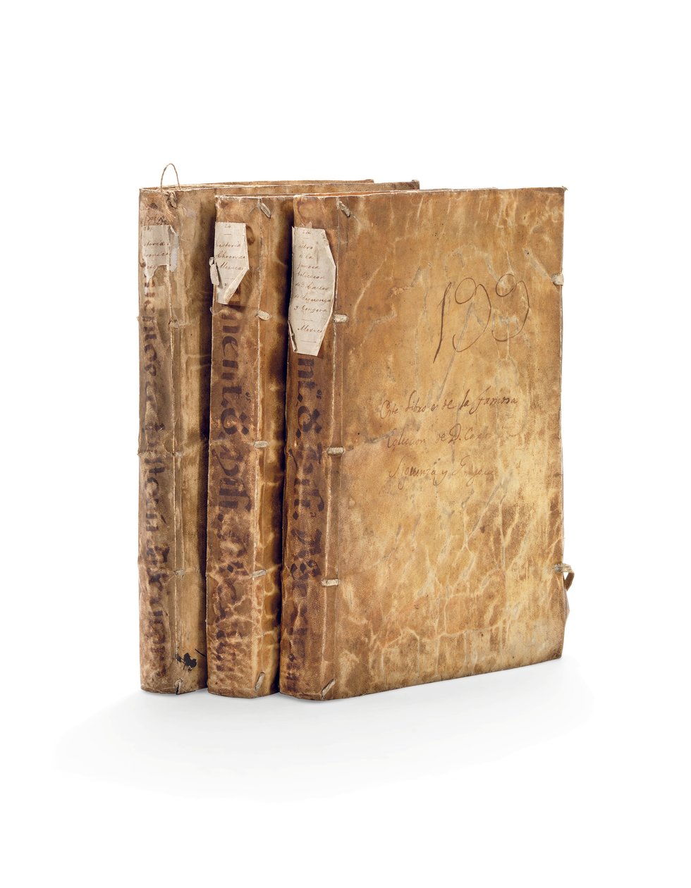 O Codex Chimalpahin e obras históricas de Fernando de Alva Ixtilxochitl em espanhol e nahuati, manuscritos em papel em 3 volumes de Mexican School