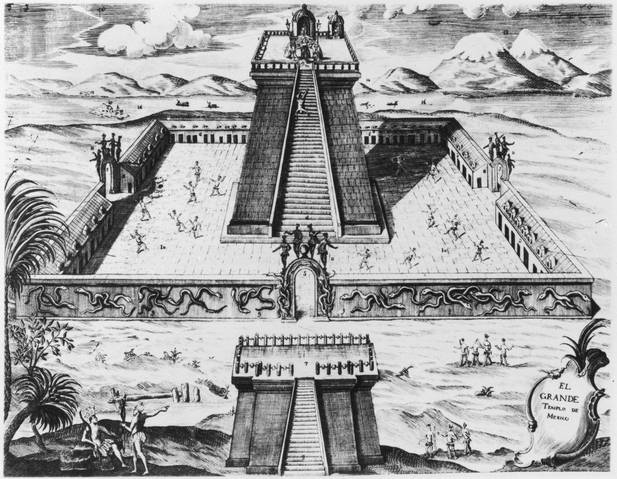 O Templo Mayor em Tenochtitlan, de "Historia de Nueva Espana", 1770 de Mexican School