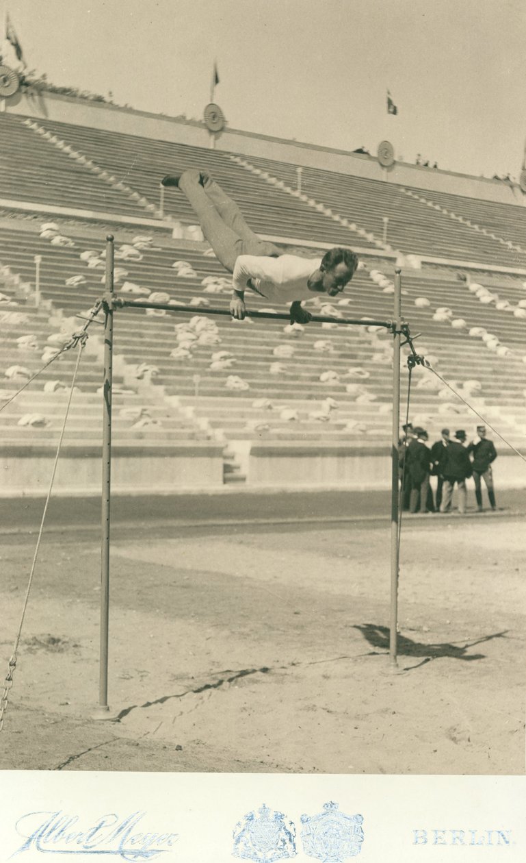Jogos Olímpicos de 1896; o atleta Herman Weingartner, campeão da barra horizontal de Meyer Albert