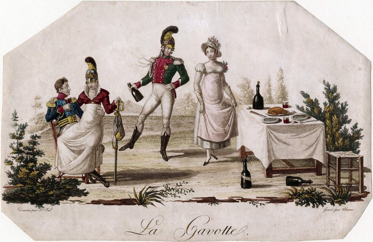 Litografia ""Gavotte Dance"" de Meynier Saint-Fal (Saint Fal) (1762-1840) por volta de 1815 Dim 17,7x27,3 cm Coleção particular de Meynier Saint Fal
