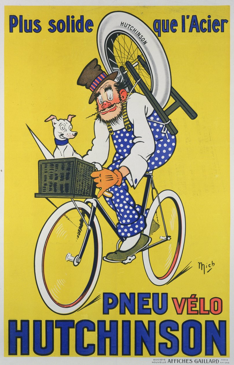 Cartaz publicitário Pneus de bicicleta Hutchinson (cor litho) de Mich
