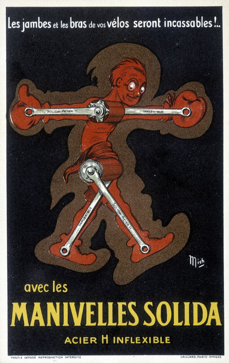Publicidade para manivelas Velo em aço maciço. Desenho de Mich (Michel Liebeaux de Mich