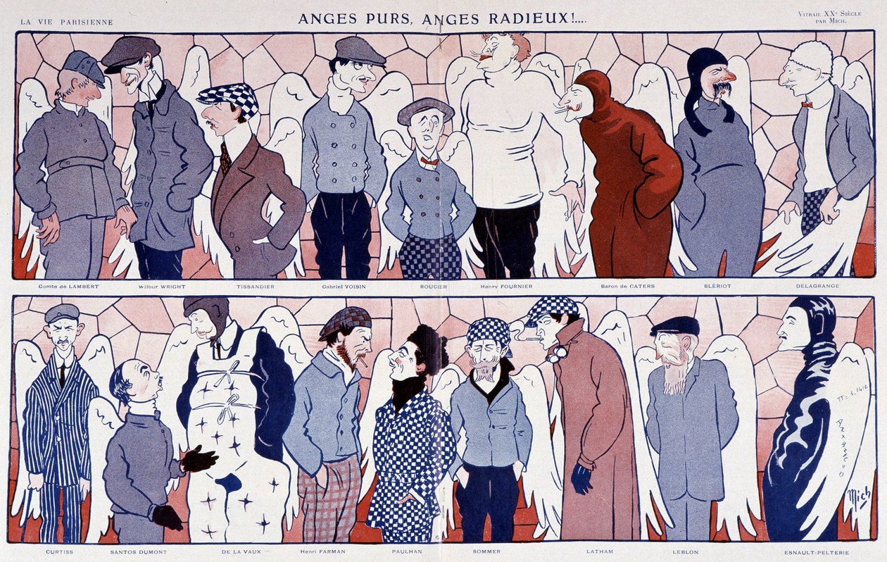 Cargas de aviadores famosos como anjos (galeria de retratos) - em "La Vie Parisienne" 11/12/1909. de Mich