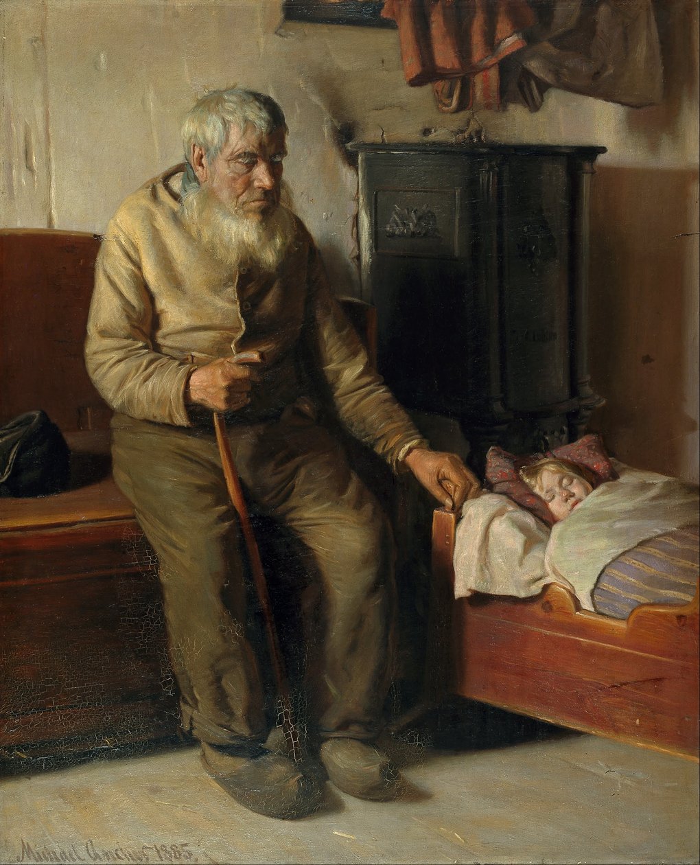 Kristian cego cuidando de uma criança de Michael Peter Ancher