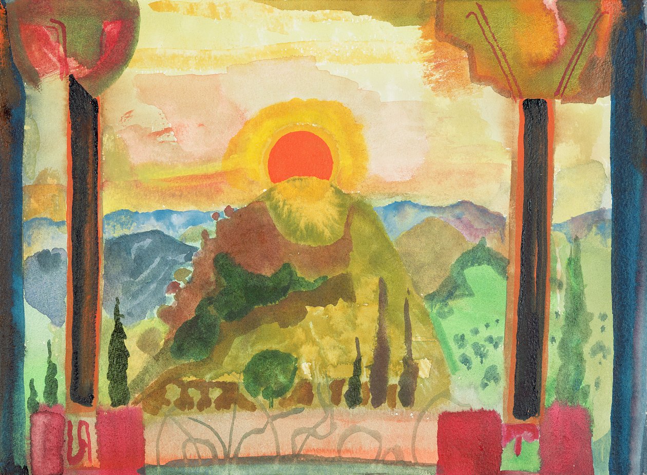 Pôr do sol sobre Abruzzi, c.1980-89 (wc no papel) de Michael Chase
