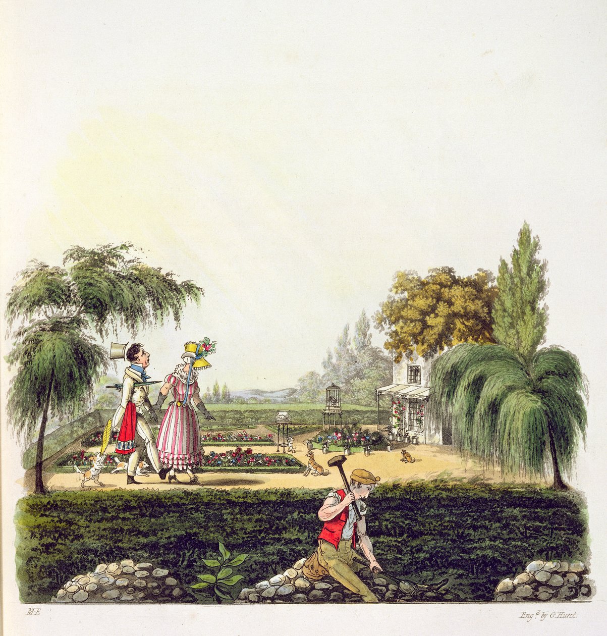 O Ne Plus Ultra of Bores, de "Airy Nothings", ou "scraps and naughts" e "odd-cum-shorts", em um salto circumbendibus, passo e salto por Olio Rigmaroll, gravado por George Hunt, 1825 (gravura colorida) de Michael Egerton