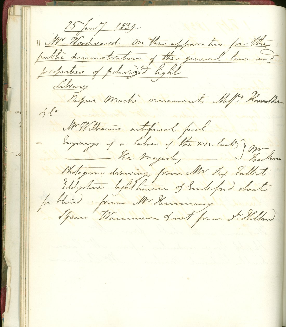 Uma Página do caderno de anotações de Michael Faraday anunciando uma exposição dos novos desenhos fotográficos de William Fox-Talbot, na Royal Institution, 25 de julho de 1839 de Michael Faraday