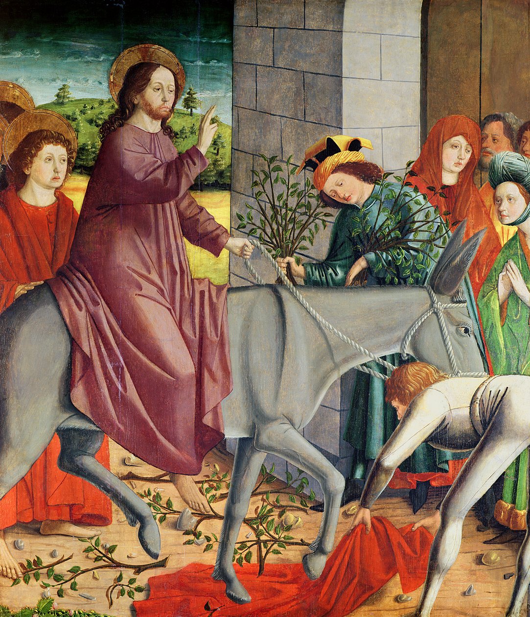 A entrada de Cristo em Jerusalém, do Retábulo de Santo Estêvão, c.1470 de Michael Pacher