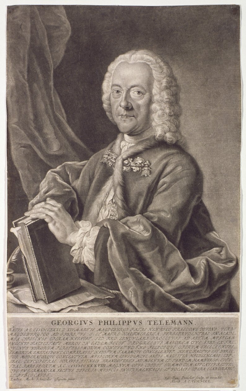 Retrato de Georg Philipp Telemann (1681-1757) gravado por Georg Preisler (1700-54) de Michael Schneider