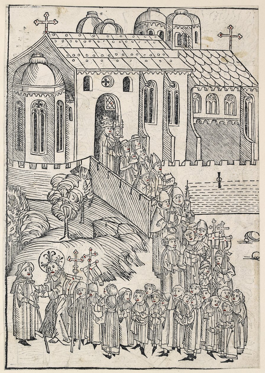 Cristo cumprimentando um peregrino, c.1491 de Michael Wolgemut