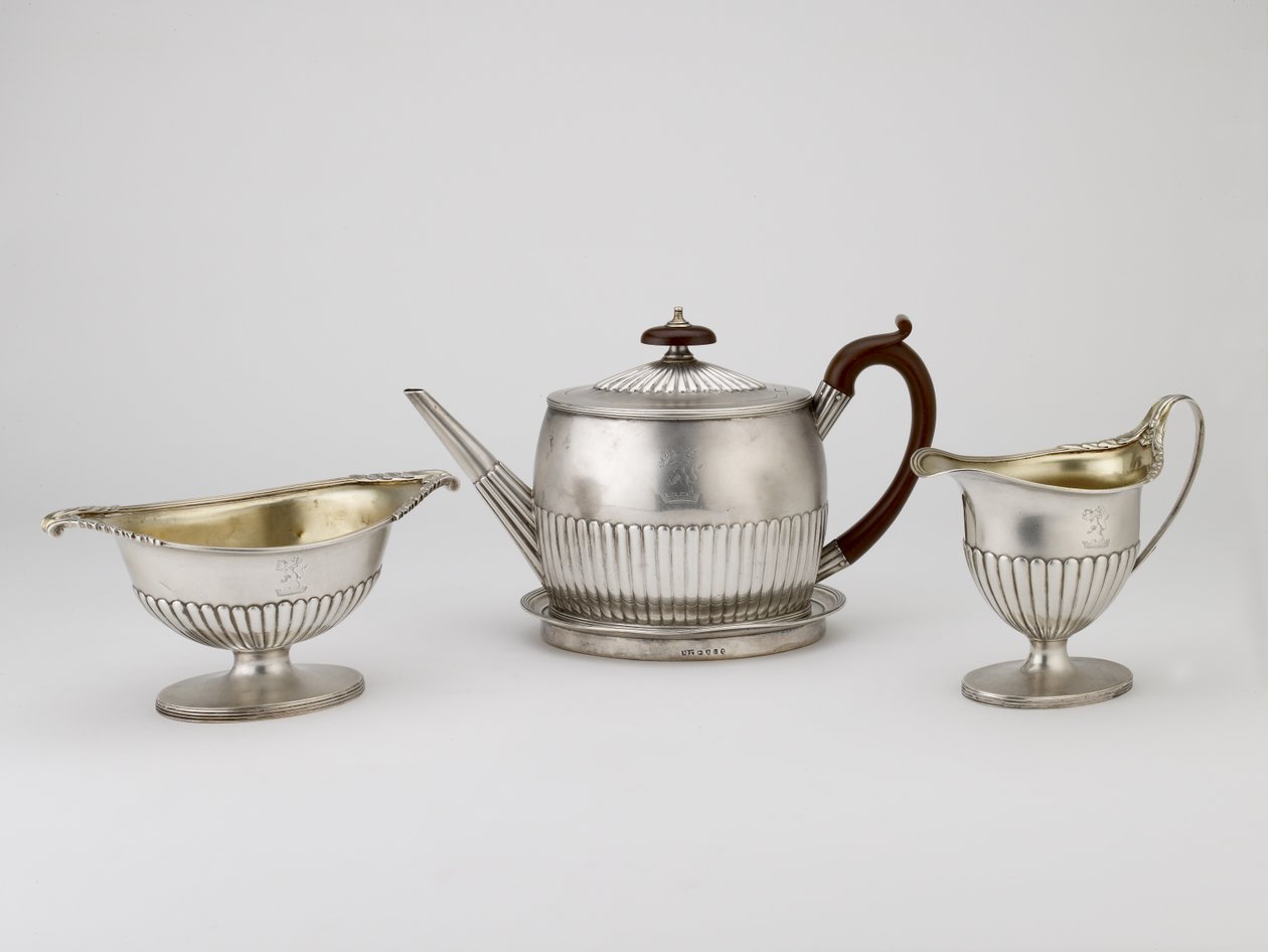 Bule e Suporte, Jarro de Creme, Açucareiro, 1794-1795 (prata) de Michael and Scofield, John Plummer