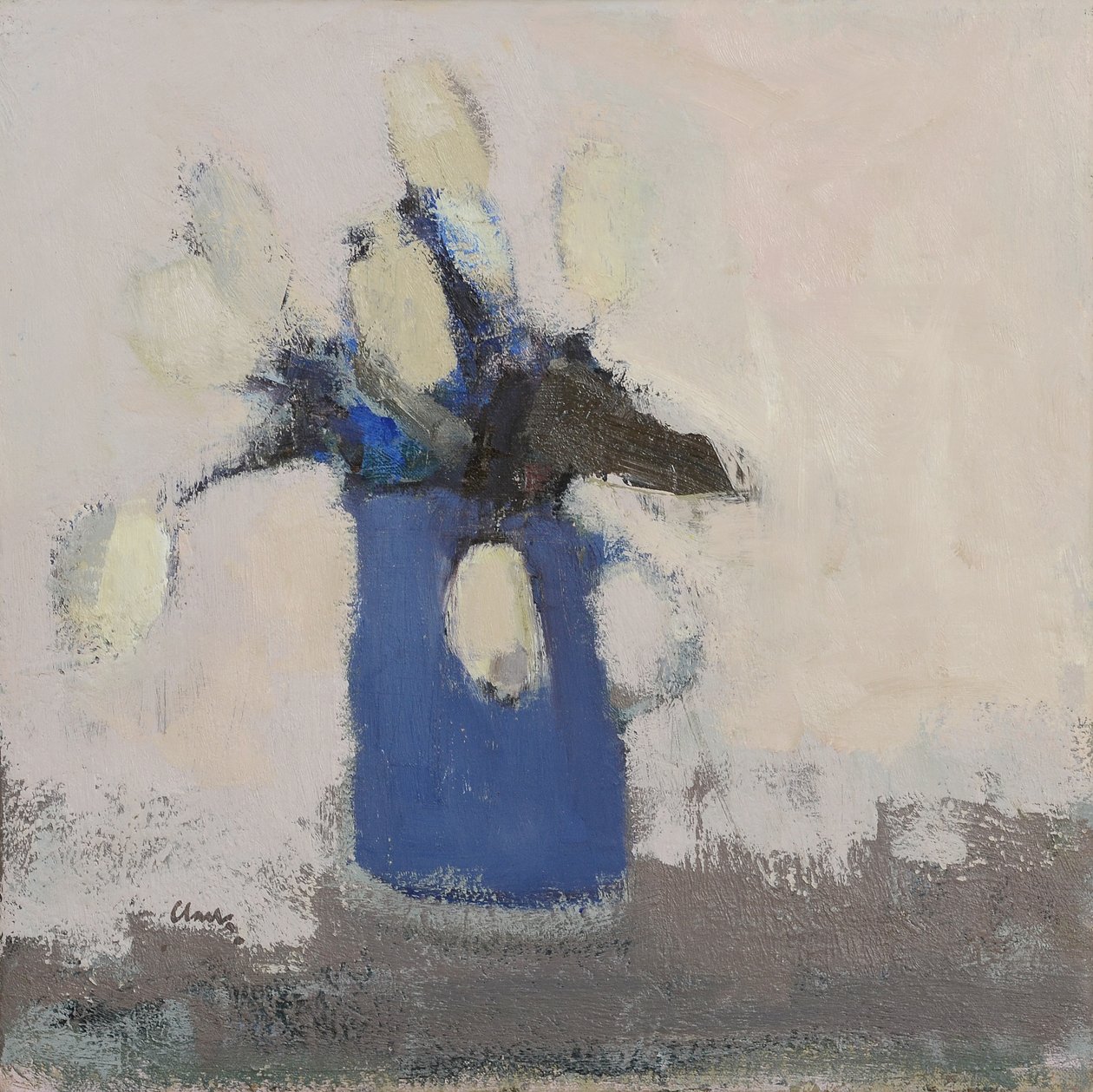 Jarro azul de tulipas brancas, 2017 (óleo sobre linho) de Michael (BACS) Clark