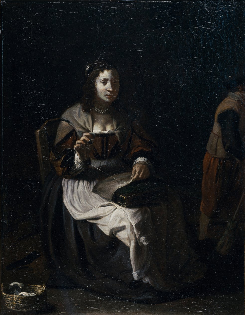 Uma mulher a coser (óleo sobre tela) de Michael (attr. to) Sweerts